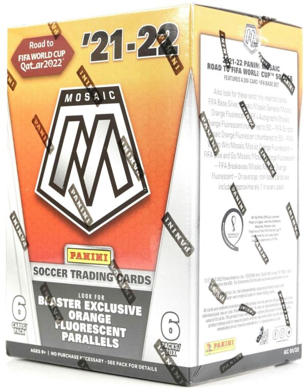 2021/22 Panini Mosaic Road to FIFA World Cup Soccer 6-Pack Blaster Box (Orange Fluorescent Parallels!) - Image 2