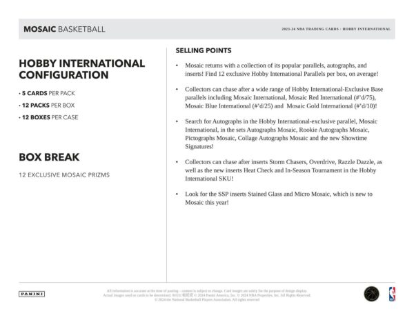 2023/24 Panini Mosaic Basketball International Hobby Box - Image 8