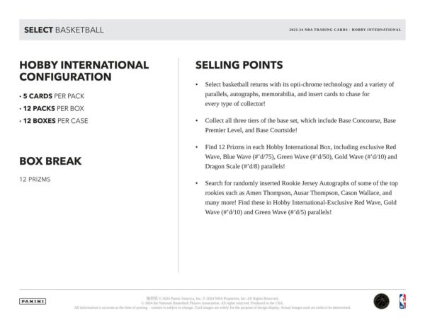 2023/24 Panini Select Basketball International Hobby Box - Image 6