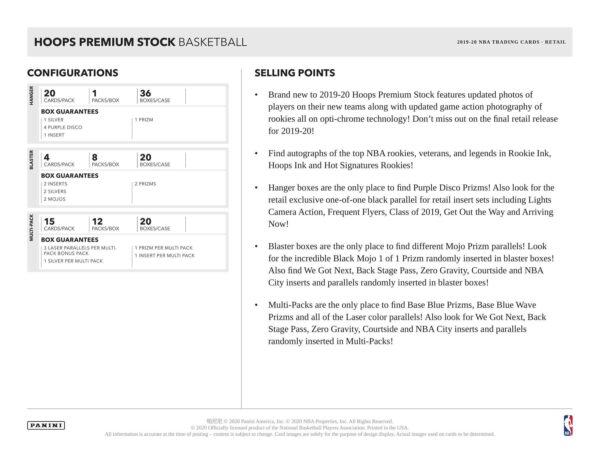 2019/20 Panini Hoops Premium Stock Basketball 8-Pack Blaster Box - Image 7