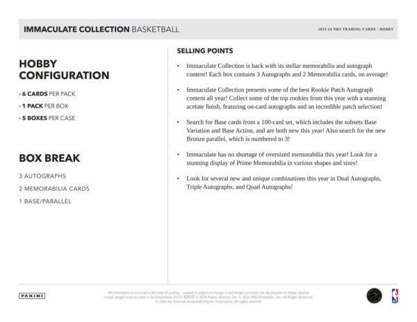 2023/24 Panini Immaculate Basketball Hobby Box - Image 8