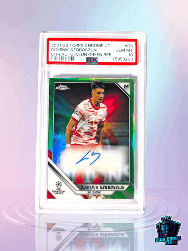 2021-22 Topps Chrome UCL Szoboszlai Dominik Chrome Auto Neon Green Ref. /99 PSA 10
